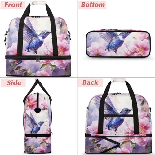 Large Weekender Overnight Bags Colorful Flower Bird Travel Duffel Bag for Women Men Gym Bag With Shoe Compartment Foldie Travel Tote Bag Carry On Personal Item Bag for Travel Gym Sports3