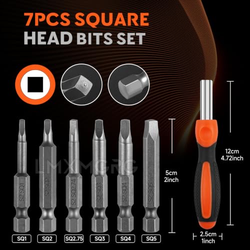 Image of 7PCS Magnetic Square Head Screwdriver Bits(50mm) SQ1 SQ2 SQ2.75 SQ3 SQ4 SQ5 Portable Multi-Purpose Screwdriver Set for Home, Work, DIY