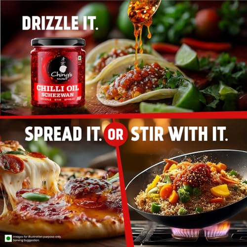 Image of Ching's Chilli Oil Schezwan - 170g | Garlic Schezwan Chilli Oil with Real Sichuan Pepper| Use on Noodles, Fried Rice, Momos, Pizza, Pasta, Indian Curries & Dal| Drizzle, Stir, Spread