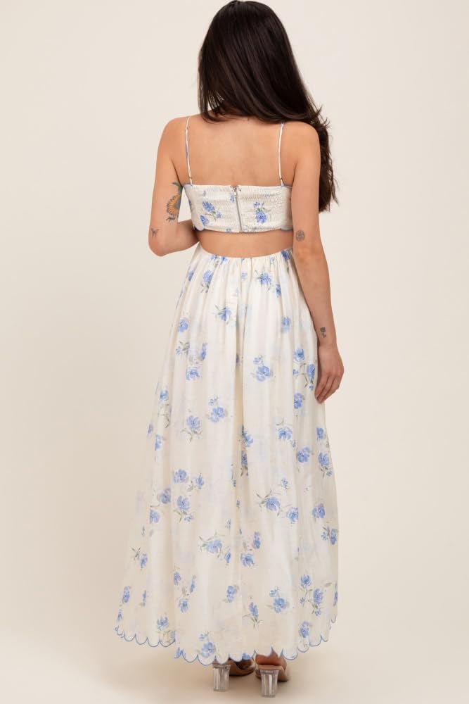 PinkBlush Floral Scallop Edge Back Cutout Maternity Maxi Dress