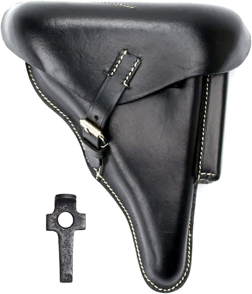 WWII German P08 Luger Hardshell Pistol Holster Black Pattern 1908 (Free Luger Tool)