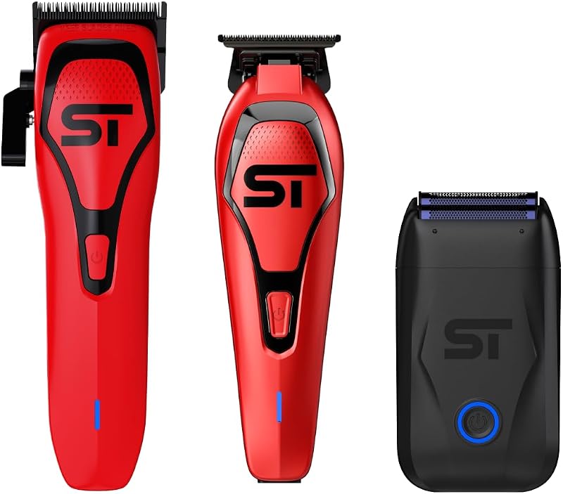 Supreme Trimmer Darkstar72 Clipper, Trimmer & Foil Shaver Set with Magnetic Vector Motor | 180 Min Run Time, 9000 RPM Professional Hair Cutting Kit | Low Noise, DLC Blades | Red