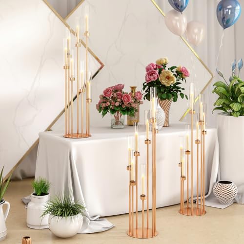 foriy 7 Arms Floor Candelabra 46.5'' Floor Candle Holders for Wedding Gold Candle Sticks Holder Decor Metal Candlestick Set with Acrylic Lampshades for Home Party (7 arm Round 46.5in) by foriy - Image 9