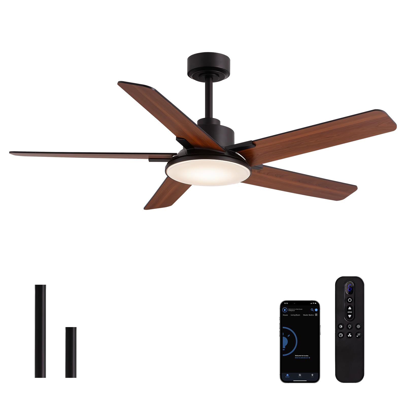 OUKANING 52 In. Indoor Black Modern Ceiling Fan With 5 Brown Tropical Palm Leaf Shaped Blades And Remote No Bulbs Included Hcx186 Us Bt - View #2