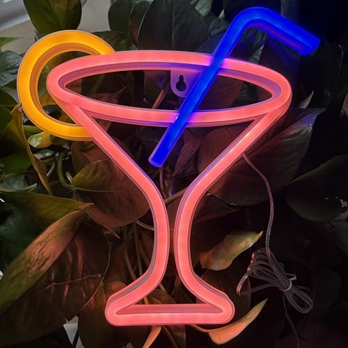Image of Cocktails Neon Sign for Wall Decor ,Cocktails Happy Hour Neon Sign Man Cave Bar Home Art Neon Light Handmade LED Neon Lights Signs for Bedroom Beer Bar Neon Light Sign Hotel Party Club