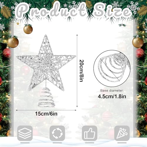 Estrella de árbol de Navidad 3D con purpurina plateada KEYIDO de estructura tridimensional 5