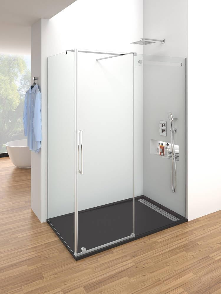 GME - Mampara Ducha Frontal Cromo 120cm 1 Fija + 1 Corredera + 75cm Panel Lateral Fijo | Mampara de Cristal Reversible 6mm con Ancho Adaptable y Perfilería de Aluminio con 202cm de Altura