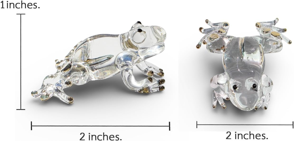 WitnyStore 2" Clear Frog Gold Toes Artistic Blown Glass Figurine Premium Hand-Blown Statue Tabletop Decoration Unique Collectible for Adult Collectors Handcrafted Elegant Home Room Decor image 2
