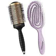 Professional Round and Detangling Hair Brush Set - Nano Thermal Ceramic Tech Brush - Eco-Friendly Vented brush w/Soft Bristles for Women - 2.1" Barrel - Purple