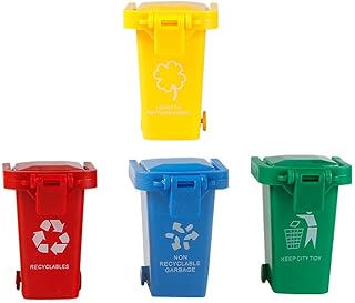 Alipis Trash Can Toy, Miniature Dollhouse Garbage Trucks Trash Cans Kids Push Toy Vehicles Garbage Can Mini Curbside Vehicle Garbage Bin Model For Sand Table Train Scenery 4Pcs