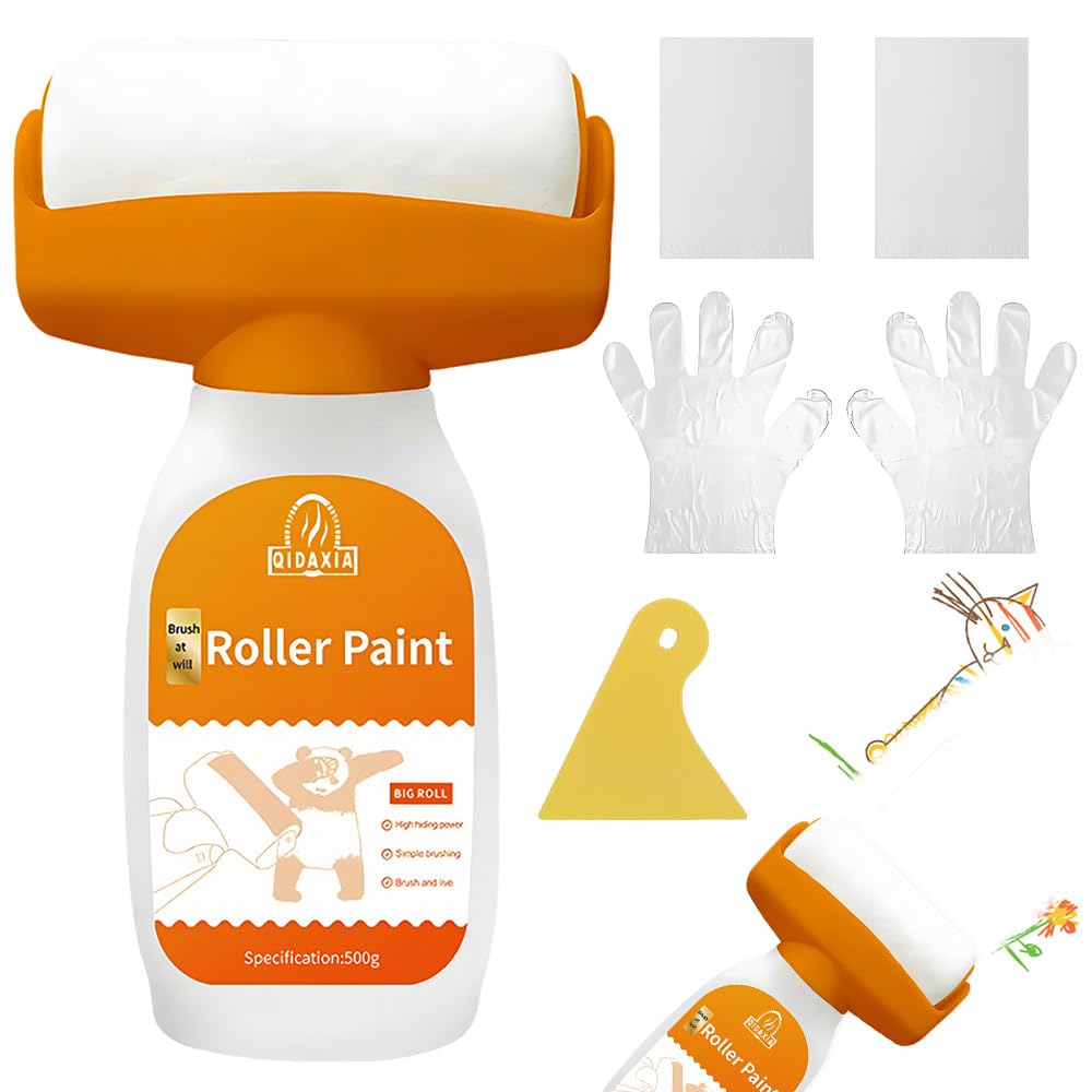 SKJJM Wall Repair Rolling Brush, 500g Wall Repair Roller Paint, Fast-Drying & Water-Based White Wall Paint, Portable Wall Repair Roller for Graffiti Scratches, Stains, Cracks, Wall Scratches