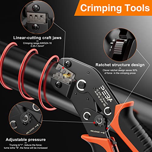 Spade Connector Crimping Tool Kit,Peba Ratcheting Wire Crimper 24-14Awg +400 Pcs 2.8/4.8/6.3Mm Male/Female Wire Spade Connectors &Ring Terminals,Wire Crimping Tool For Spade Terminal Electrical Wiring #TOP3