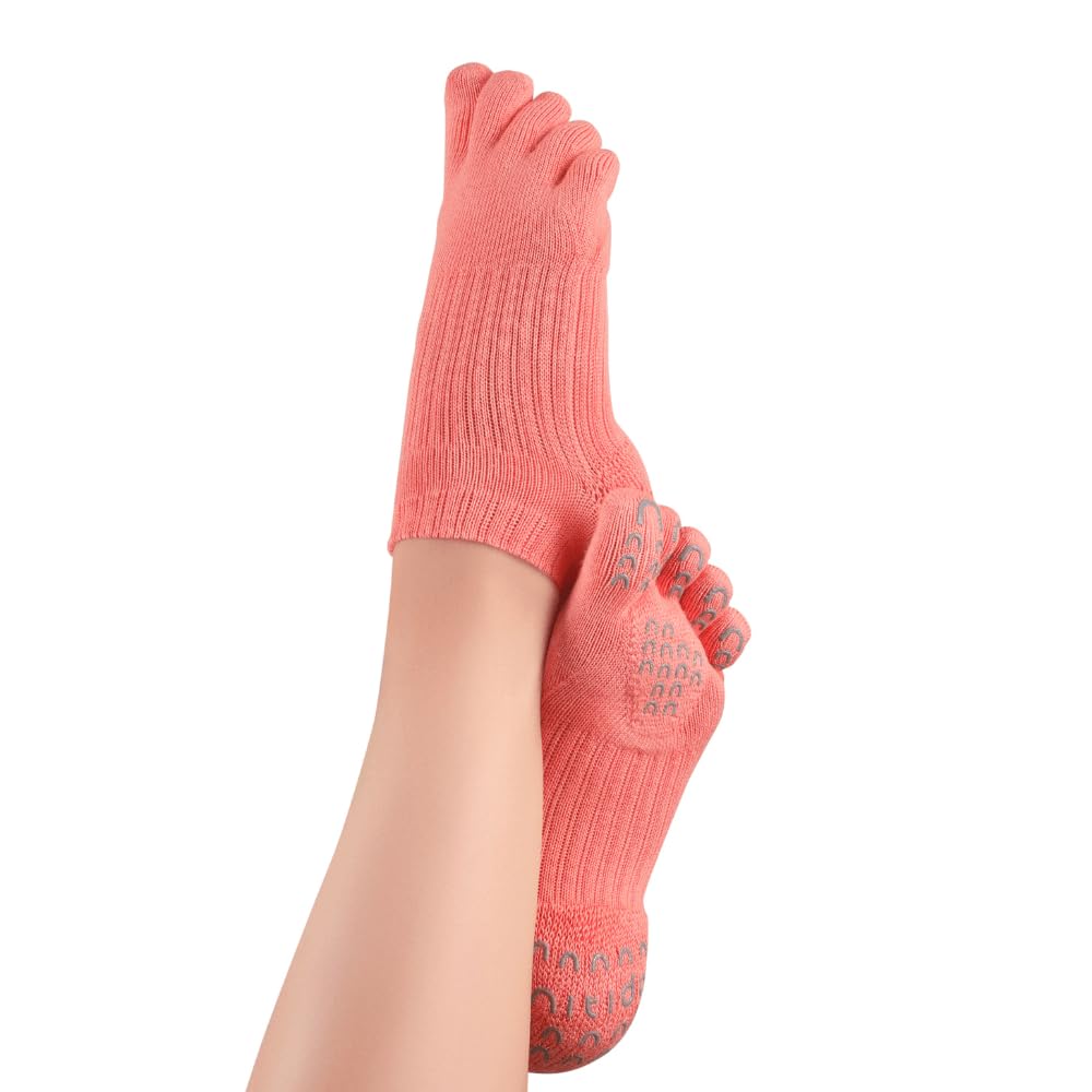 Knitido+ Yama Yoga and Pilates Toe Socks, Non-Slip, Size:UK 5.5-8 (EU 39-42), Colour:Light Pink (31)