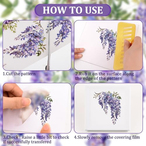 WANDIC 6 Sheets Rub On Transfer Sticker, Purple Vine Floral Pattern Sticker Decal for DIY Scrapbooking Photo Albums furniture,15 * 30cm - Image 3