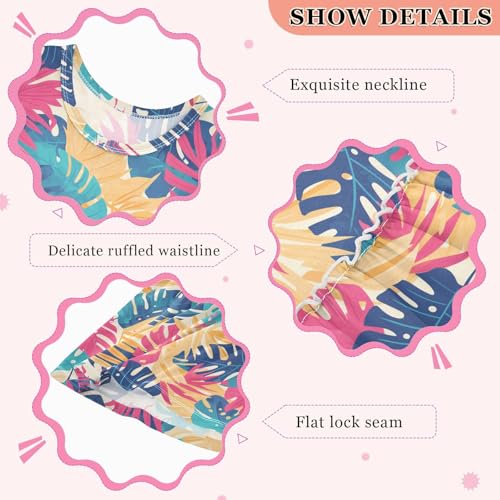 KLL Leaves Monstera Blots Girls' Tank Dresses Swing Jumper Skirt Comfy Outfits Crew Neck3