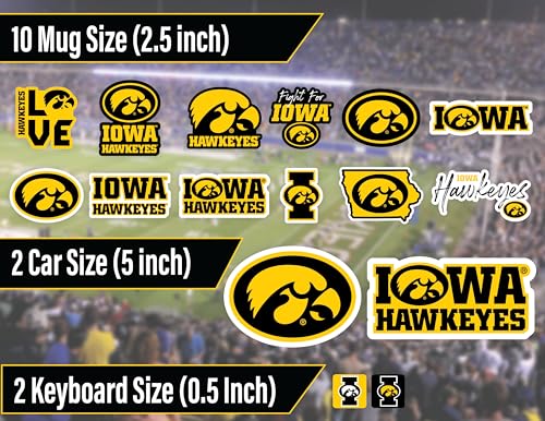 Image of Iowa Hawkeyes Stickers Decals Car Vinyl Water Bottle University Gifts 14 Pc