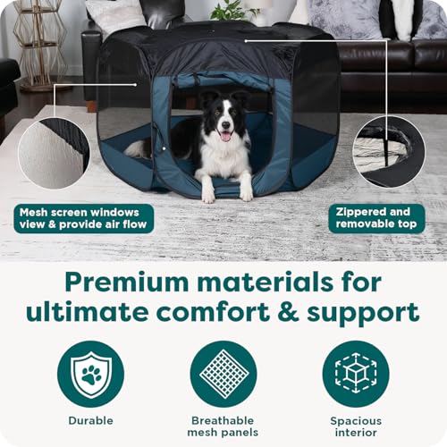 Image of FurHaven Soft-Sided Dog & Cat Playpen, Portable Foldable Indoor & Outdoor Pet Playpen with Mesh Windows & Zippered Door, Gray Pebbles, Medium