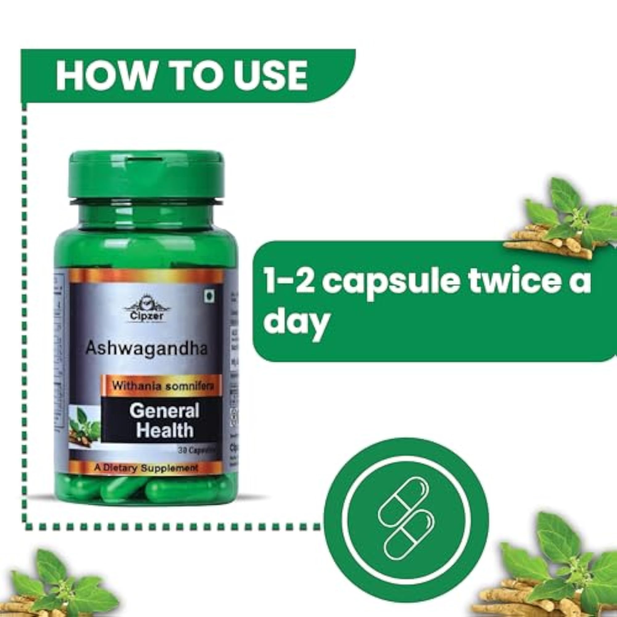 Cipzer Ashwagandha Capsules, Stress Relief & Immunity Booster