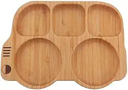 Mimo Style Prato Bus Bambu, com Divisória, com Ventosa, Marrom