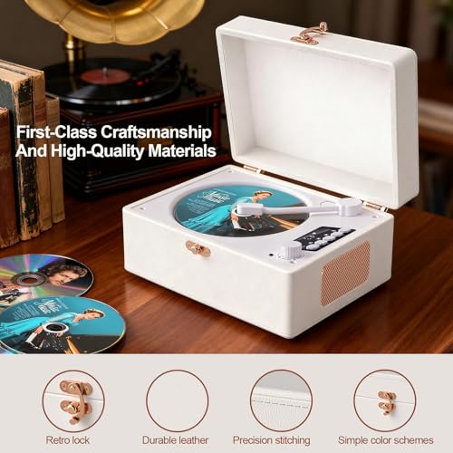 Image of Retro CD Player with Bluetooth in&Out Portable Music Player for Relaxing Anywhere,Auto Power Off,USB,AUX,Headphone Jack,Vintage CD Player for Music Lovers,Birthday Gifts for Women /Men-White