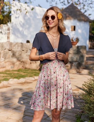 Zeagoo Chiffon Cardigan Damen Kurzarm Front öffnen Bolero Einfarbig Dünne Sommerjacke Casual Tops Navy XXL