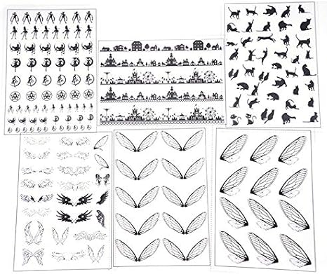 Amazon Co Jp レジン用シート 5枚 黒 セミの羽 猫 遊園地 天使 悪魔 少女 イラストシート 封入素材 埋め込み 手芸 家電 カメラ