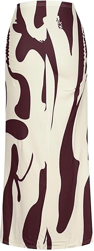 Women's Long Midi Pencil Skirt High Waisted Bodycon Fall Summer Printed Casual Club Going Out Y2K Tight Skirts(Coffee,Small)