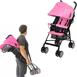 Carrinho de Bebê Guarda Chuva Passeio Leve Infantil Compacto Viagens Dobrável Cinto 5 Pontos Avião Até 15Kg Resistente Umbrella Fecha Fácil Portátil Baby Style Rosa