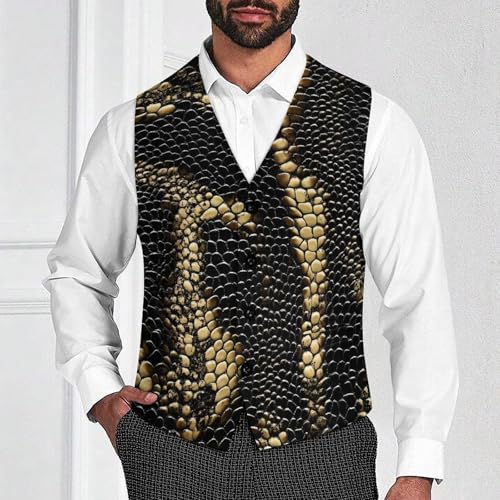 Snake Skin Pattern Suit Vest for Men Waistcoat Dressy V Neck Button Down Sleeveless Business Jacket Coat4
