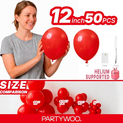 Image of PartyWoo Red Balloons 50pcs Red Helium Latex Balloons 12 Inch | Birthday Graduation Bachelorette Citizenship Firefighter Strawberry Anniversary Cherry Party Decorations Red-Y57
