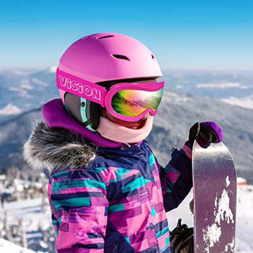 Exp Vision Kids Ski Goggles Anti-Fog Over Glasses Child Snowboard Goggles With Uv Protection, Double-Layer Lenses Snow Goggles For Boys Girl Youth (Pink Frame/Pink Lens) #TOP6