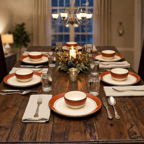 Image of Freakway Glossy browny Glossy Brown and White Ceramic Plates for Dinner with Katoris (12 Pieces, 6 Bowl & 6 Plates, Dishwasher & Microwave Safe) -Dinner Sets Ceramic Bowls Set Dinnerware Sets