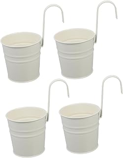 Happyyami 4piezas Maceteros Colgantes De Hierro con Ganchos Desmontables Color Crema con Orificio De Drenaje para Balcón y Decoración Interior y Exterior