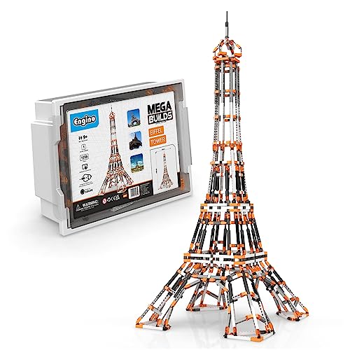 Engino: Mega Builds: Eiffel Tower - 1025pc Brick Building Set, 4.5' Tall Iconic Landmark Model, Snap Assembly, Storage Tub, STEM Kit, Adults & Kids 9+