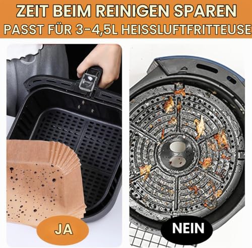 AiQInu Backpapier für Heißluftfritteuse, 200 Stück 16cm Airfryer Backpapier Eckig Wasserdicht Ölfest Pergamentpapier Liner Airfryer Zubehör… – Ansicht 3