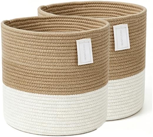 2PC Small Laundry Basket, 10.5''*10.5'' Woven Cotton Rope Laundry Hamper, Decorative Boho Hamper Versatile Storage Bin for Dirty Clothes, Baby Toys and Blankets in Bathroom, Nursery,and Living Room