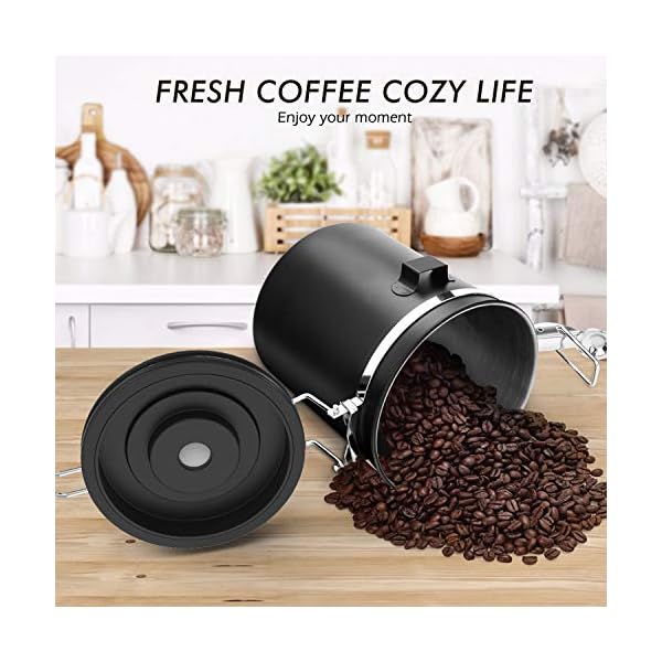 Luxebell Lata para café de acero inoxidable, cierre de aroma, para granos de café de 500 g/1,5 litros, con cuchara de… - Imagen 8