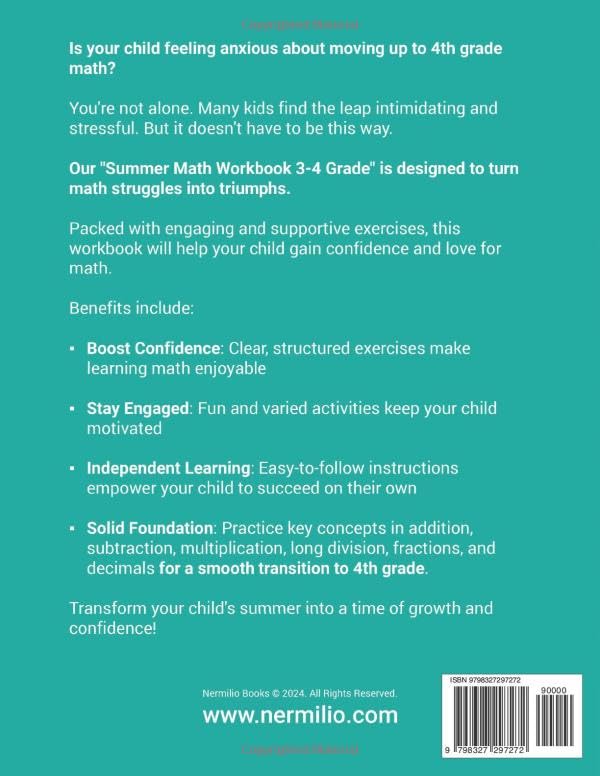 Summer Math Workbook 3-4 Grade: Addition, Subtraction, Multiplication, Long Division, Fractions, and Decimals Worksheets for a Joyful Transition from 3rd to 4th Grade - Image 2