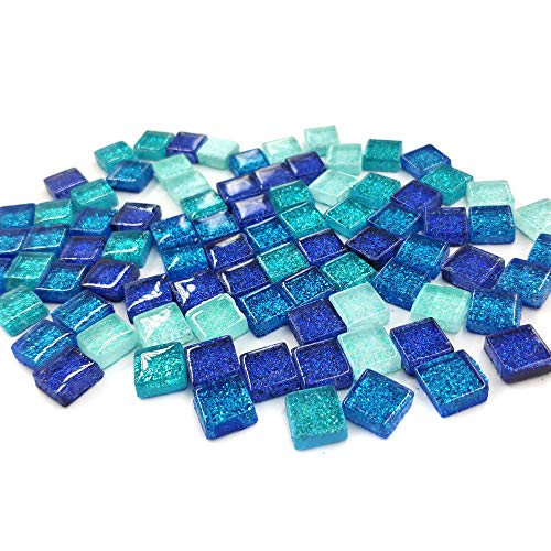 Mosaictiles For Crafts Blue Assorted Color 320 Pieces Glass Glitter Mosaic Supplies Pieces Bulk Square Shape 0.4X0.4 Inch By Mosaic Joy (Blue, 320Pcs) #TOP3