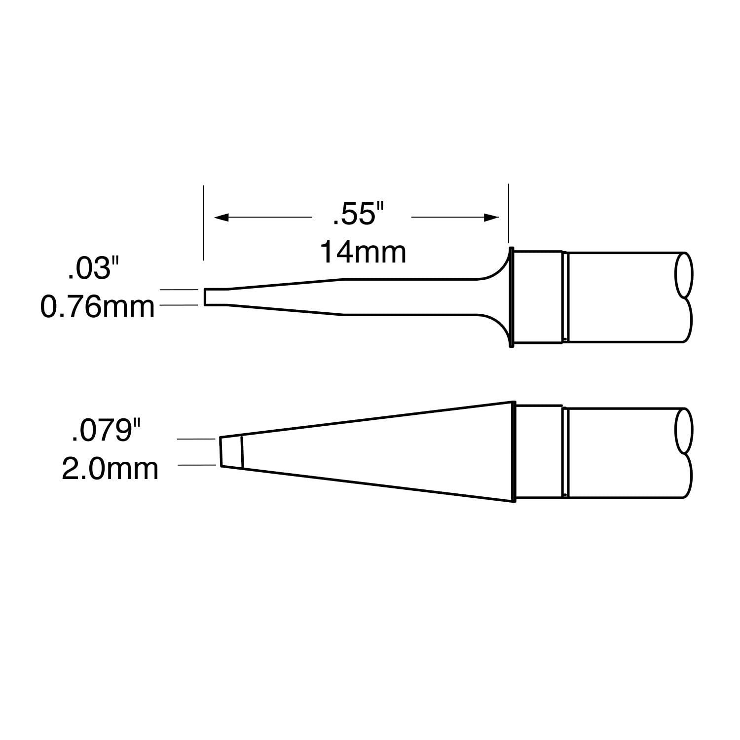 Metcal TFP-BLP2 Series TxP Tweezer Cartridge for Most Standard Applications, 790°F Maximum Tip Temperature, Blade, 2mm Tip Size, 14mm Tip Length, Silver