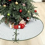 Vertintong Christmas Tree Skirt 60 Inches Green Stripe Cotton Tree Skirt for Xmas Home Seasonal Holiday Party Indoor Outdoor Farmhouse Christmas Decoration