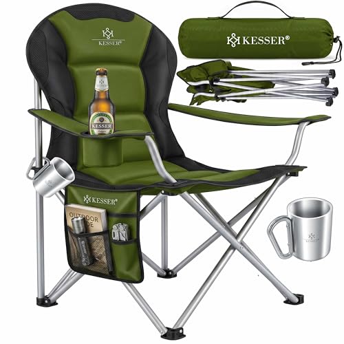 KESSER® Campingstuhl faltbar bis 150 kg Angelstuhl Faltstuhl Klappstuhl Gepolstert mit Armlehnen...