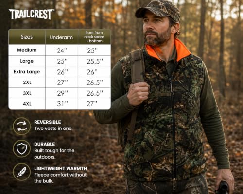 Image of Men's Reversible Camo / Buffalo Red Plaid & Orange Fleece Hunting Vest