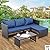 Valita Outdoor Furniture Set 3 Piece Patio Set Patio Conversation Sets Outdoor Sectional Sofa Patio Loveseat Coffee Table with Non-Slip Cushions, Navy Blue
