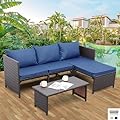 Valita Outdoor Furniture Set 3 Piece Patio Set Patio Conversation Sets Outdoor Sectional Sofa Patio Loveseat Coffee Table with Non-Slip Cushions, Navy Blue