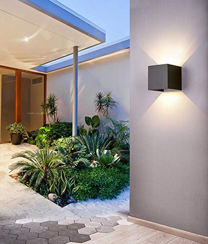 Image of 4.7 inch 20W LED Cube Exterior Aluminum IP65 Waterproof Wall Lamp, Warm White Modern Fixture Light 86-265V Adjustable Outdoor Indoor Wall Black Sconce Lamp Up Down Wall Sconce