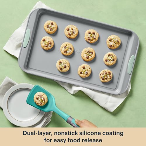 Pyrex 3-Piece Metal Cookie Sheet Bakeware Set, Lightweight Stainless Steel Baking Trays with Heatsafe Silicone Handles, Cookie Sheet Baking Pan, Sage by Pyrex - Image 2