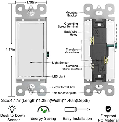 2 Pack Illuminated 3 Way Light Switch with Night Light, 15Amp 120/277Volt, White by SOZULAMP - Used condition - Image 5