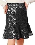 GRACE KARIN Girls Tutu Skirt Sequin Sparkle High Waist Party Pencil Skirt Black 12Y