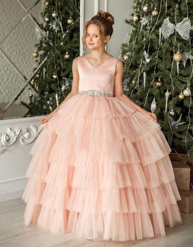 Gorgeous Tulle Flower Girl Dresses for Wedding Sleeveless Elegant Toddler Girl Tutu Pageant Ball Gowns with Belt FAY113